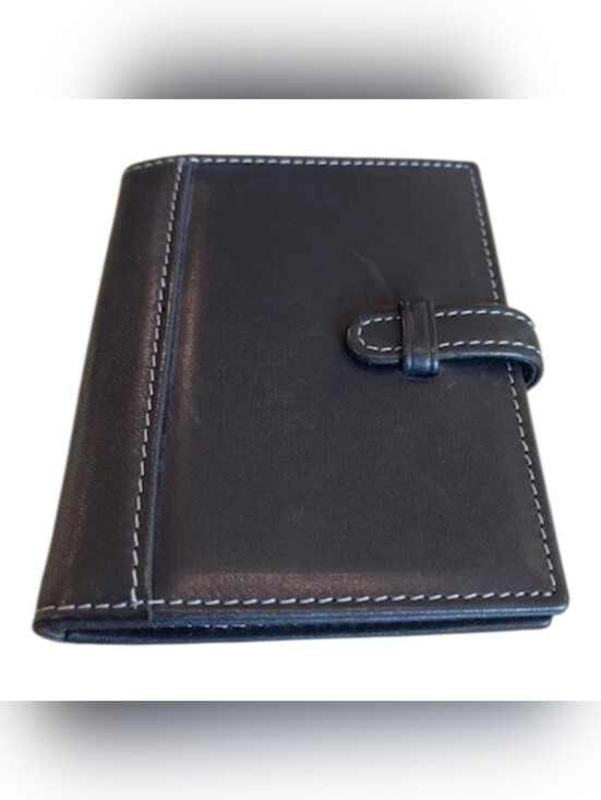 Coach Handbags - Coach Black Leather Tab Closure Wallet with White Stitching